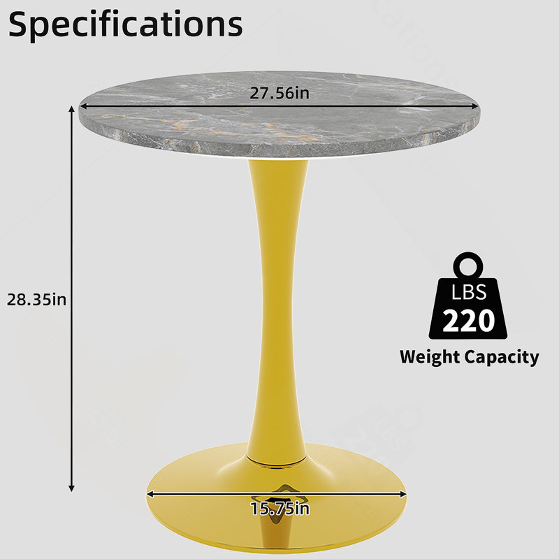 Table d'appoint ronde à plateau en marbre avec base piédestal conique, idéale pour le salon, design minimaliste moderne, Doré