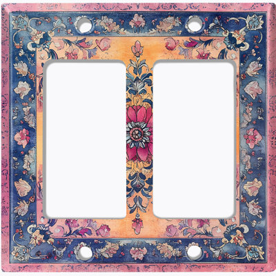Metal Light Switch Plate Cover; US Standard Size 2 Gang GFI Rocker - Floral Damask