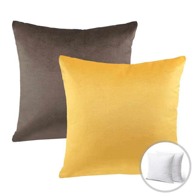 Coussin décoratif carré, H 18 po x l 18 po, Jaune / café foncé