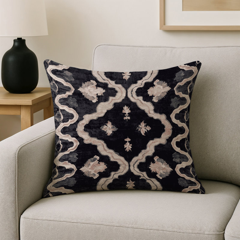 Coussin décoratif intérieur / extérieur gris Modern Modern, Géométrique beige / mauve, Carré 16 po