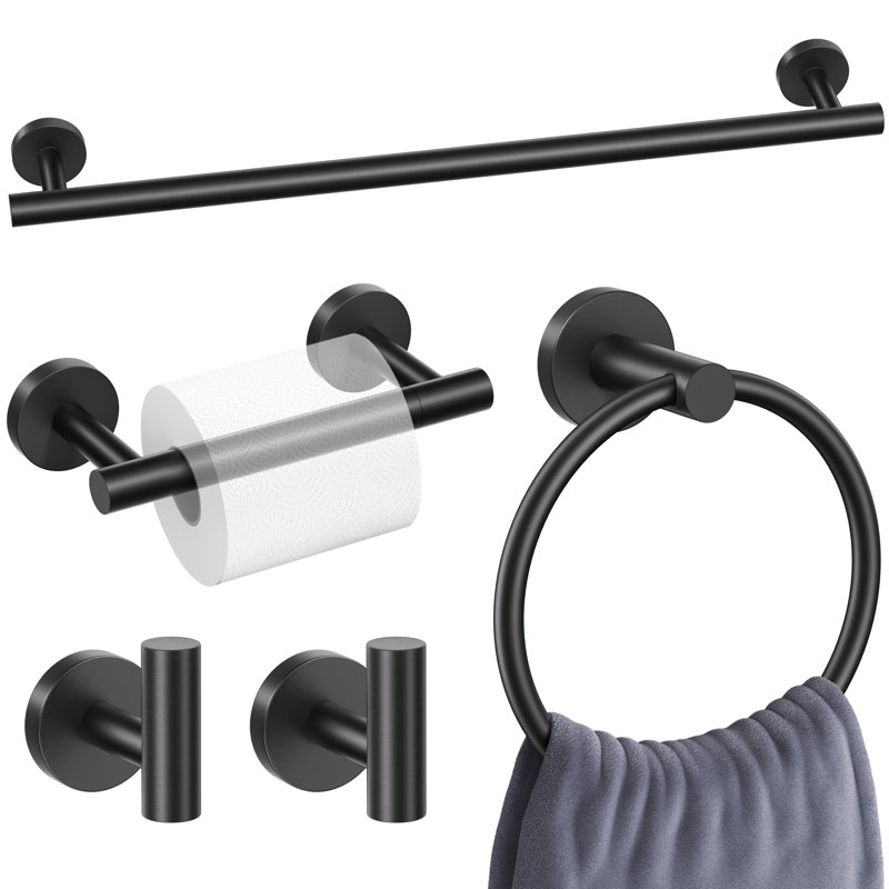 Ensemble de quincaillerie de salle de bain 5 pièces (ensemble de 5), Noir mat