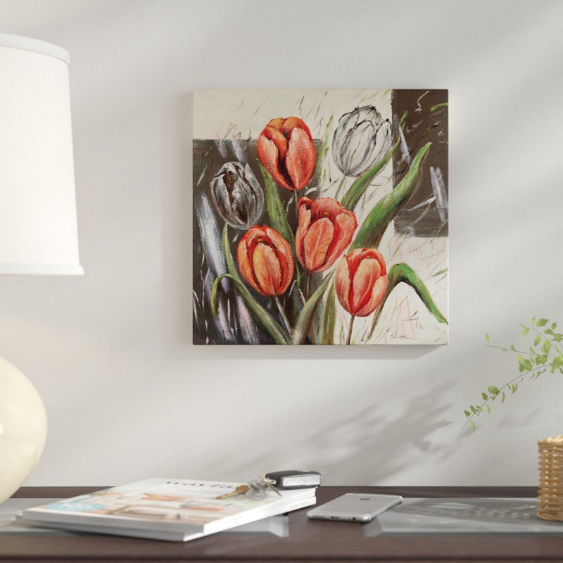 « orange tulipes », impression sur toile, H 48 po x l 48 po x P 1,5 po, Pas de tapis, Toile tendue