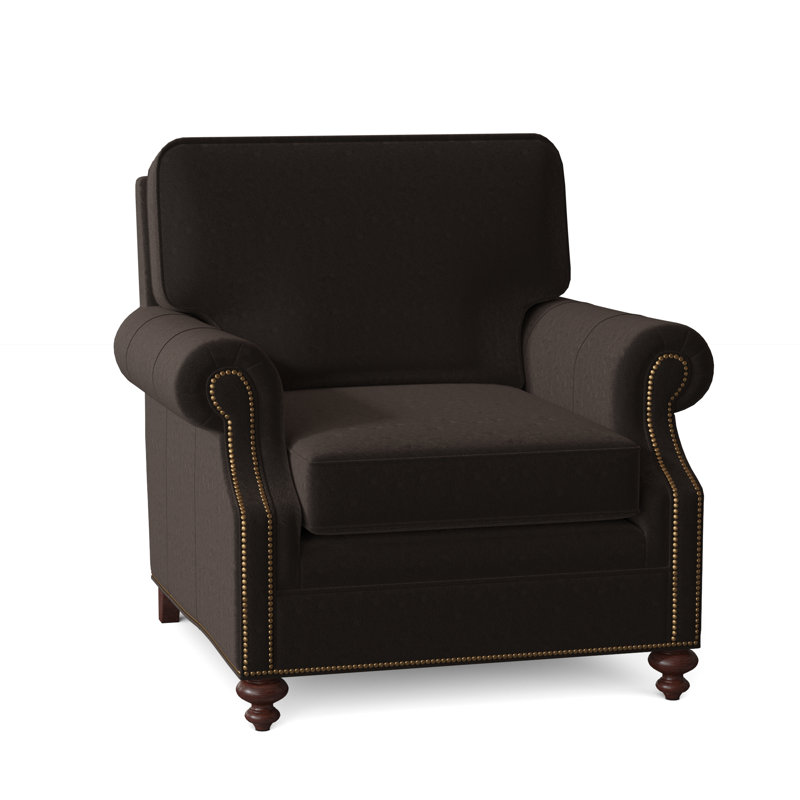 West Haven Club Chair, No Nailhead, Mahogany, Aline Light Gray Stonewash Genuine Leather