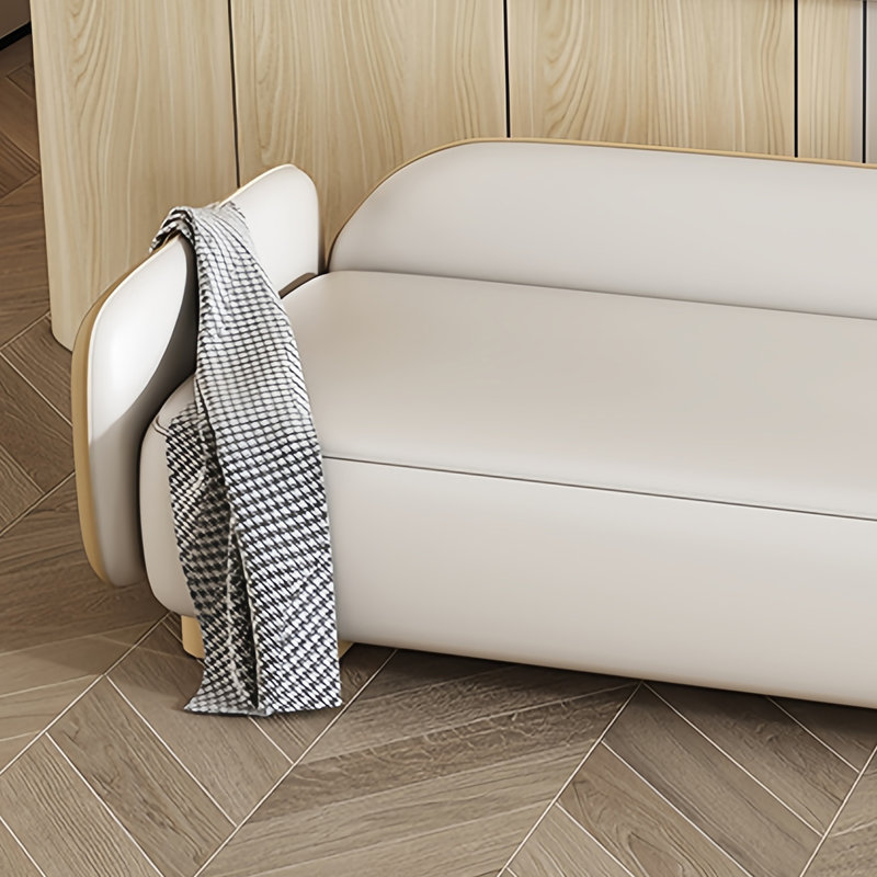 Banc rembourré en cuir Savell, H 21,25 po x l 47,24 po x P 21,65 po, Blanc cassé / Beige