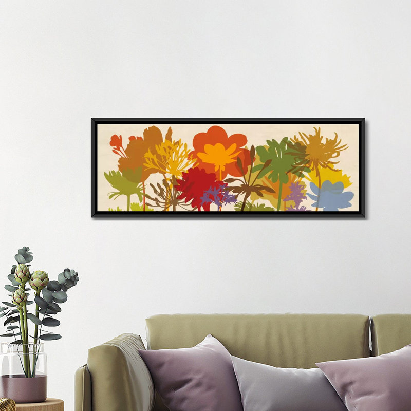 « brillante fleuri », reproduction d’art sur toile, H 12 po x l 36 po x P 1,5 po, Toile avec cadre noir
