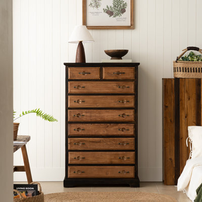 Tall Chest of Drawers 9 Drawer Solid Wood 28" Wide Two-Tone Vintage Finish