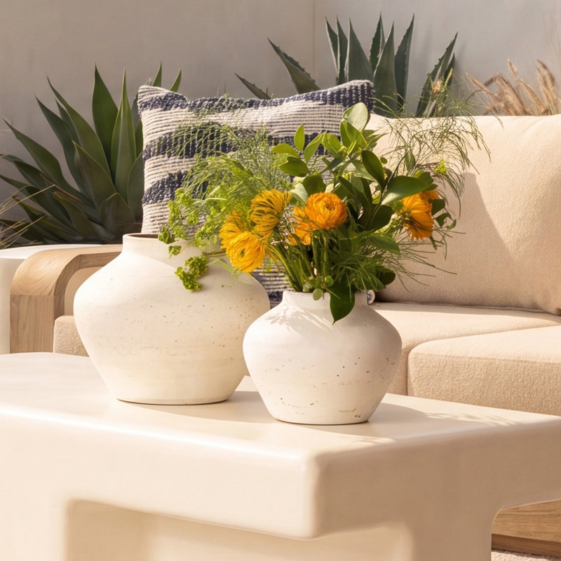 Vase Jocasta, H 7,5 po x l 9,3 po x P 9,3 po, Blanc