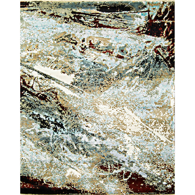 Hand Woven Wool Abstract Area Rug, Rectangle 5' x 8'