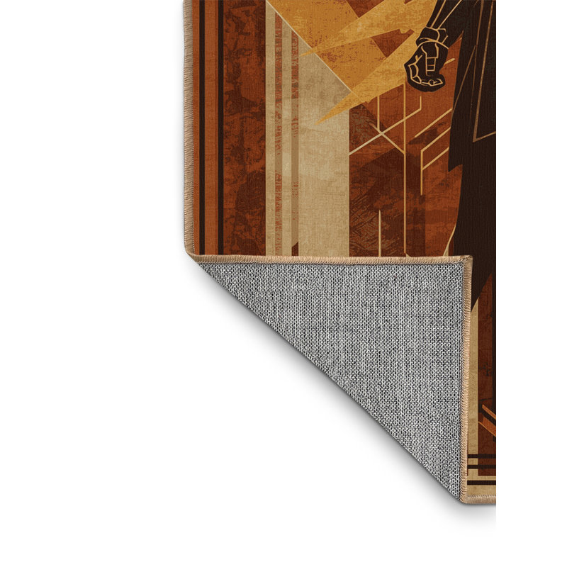Tapis art déco brun foncé lavable à la machine Rocco Paladin - reliure brun clair, 4 x 6