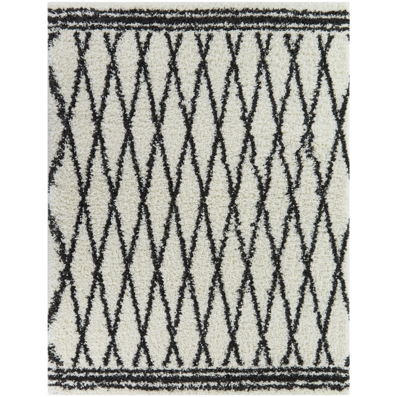 Tapis crème à treillis marocain crème, Rectangle 5 pi 3 po x 7 pi