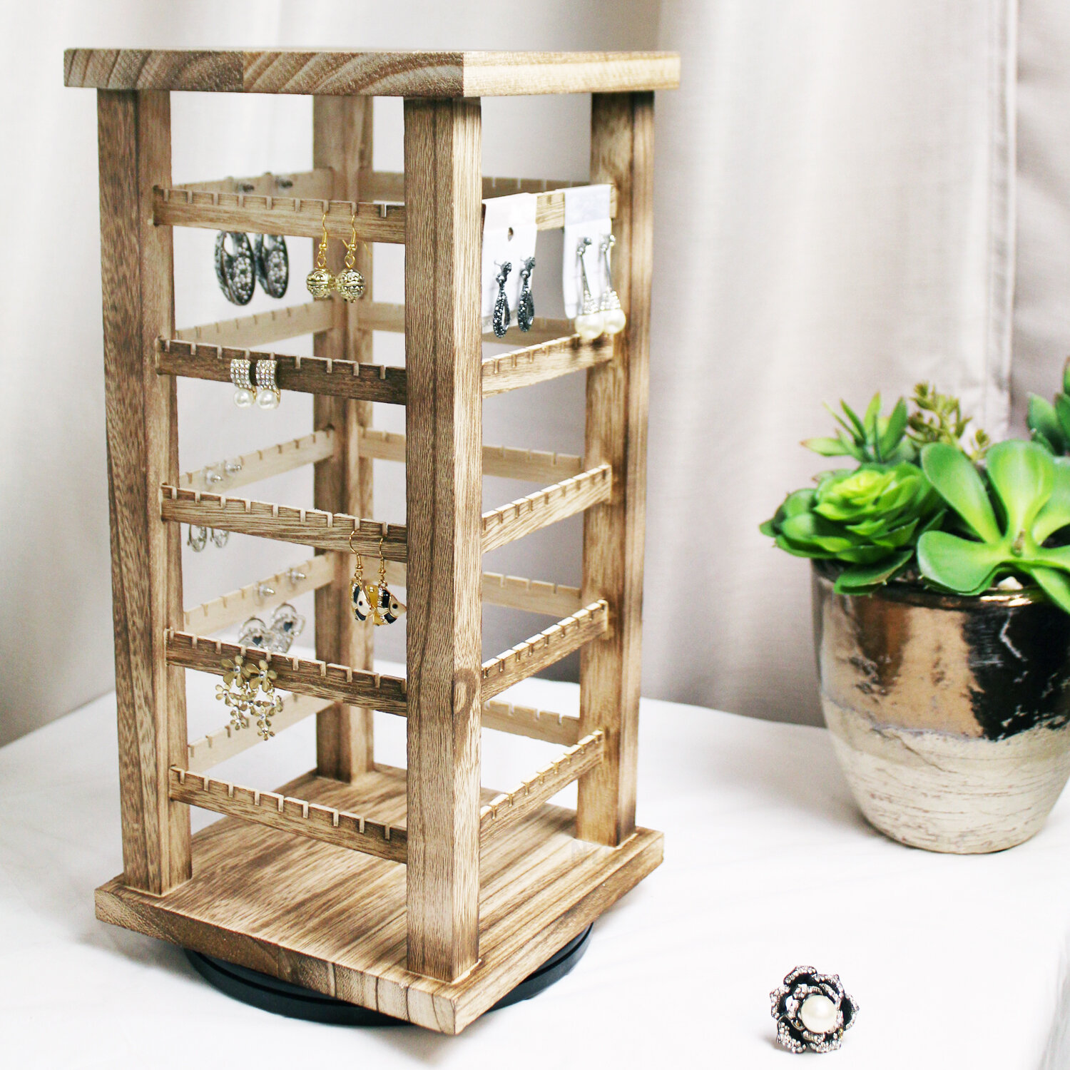 Earring Holder with Wooden Base Jewelry Display Rack for Bedroom Dressing  Table | eBay