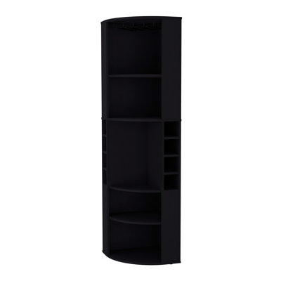 Corner Bar Cabinet - 5 Shelves For Efficient Space Management Natural Wood, 8 Wine Bottle Slots 5-Shelf Living Room Spacious Storage 18.5 Inches Deep by Latitude Run