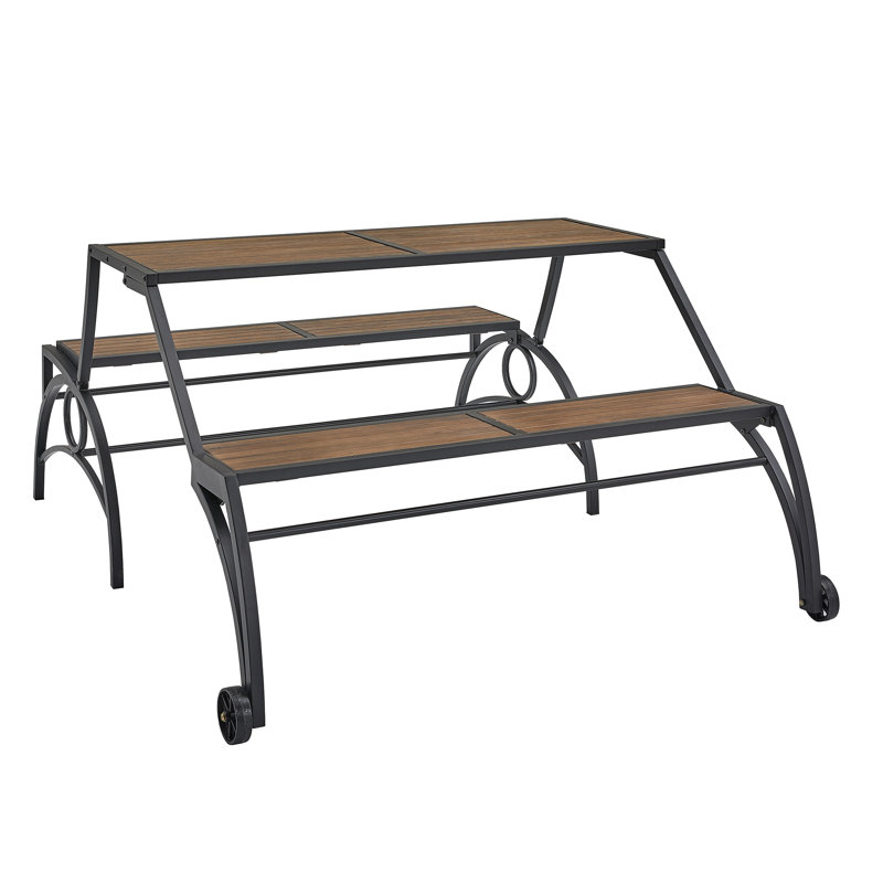 Izobella Walnut Finish Black Metal Outdoor Convertible Table/Bench