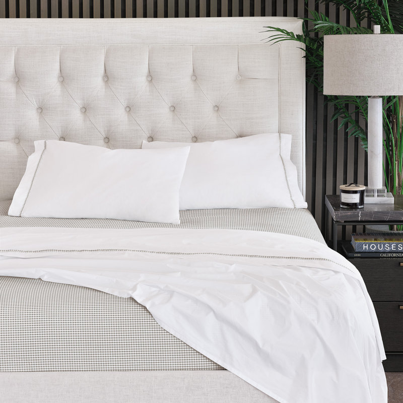 Malaya Egyptian Cotton Percale Gingham Sheet Set, Fawn, Queen