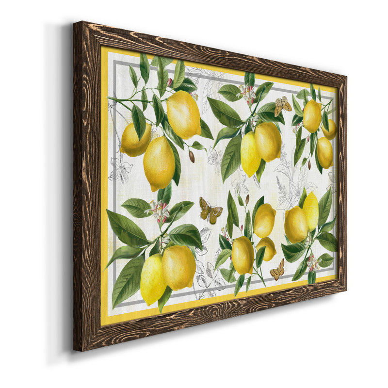 Lin citrons - Reproduction d'art graphique sur papier encadré, H 20 po x l 17 po x P 1,5 po, Noyer