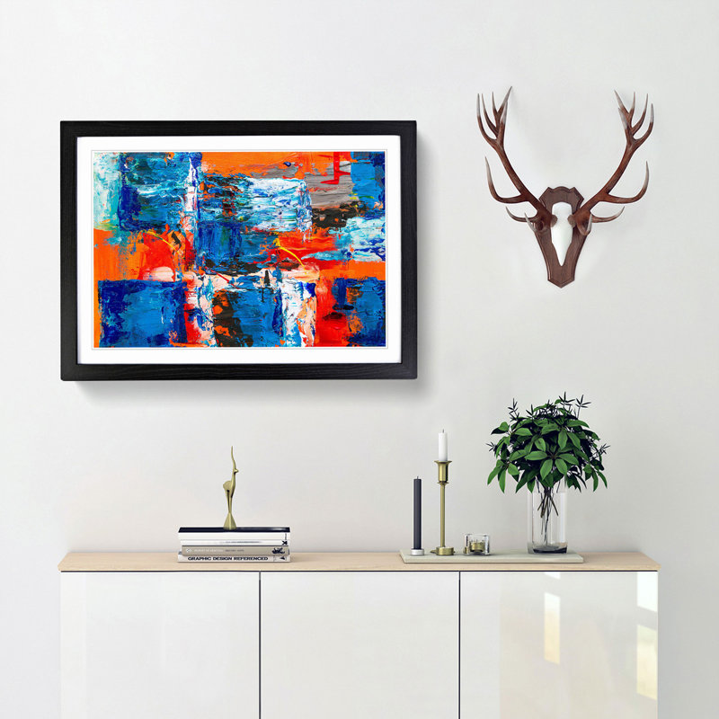 Abstract Art Painting Vol.336 by S.Johnson - Framed Print, 36cm H x 48cm W x 2cm D, Black Framed