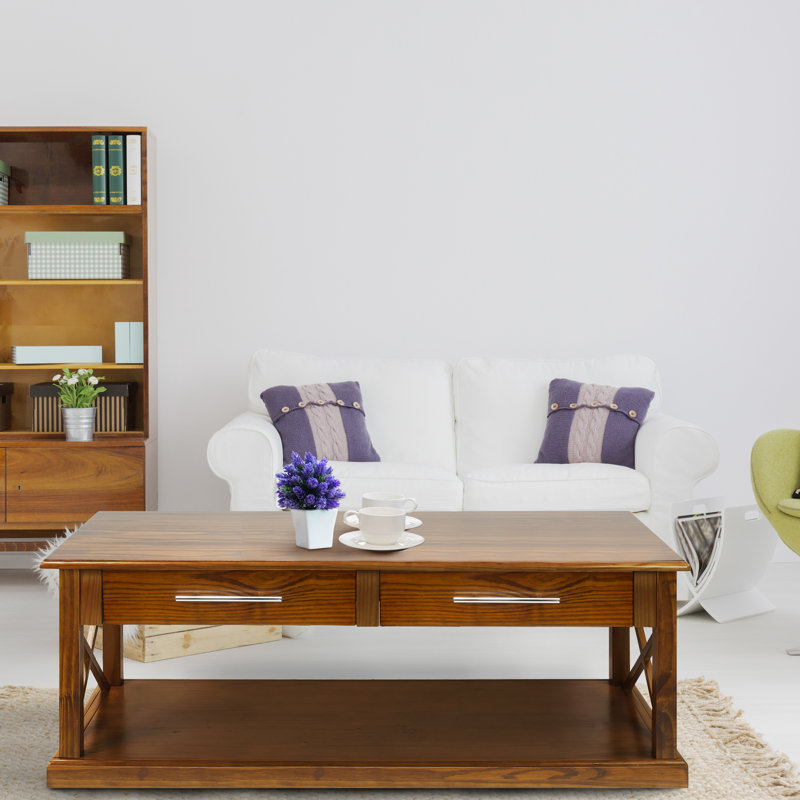 Table basse avec rangement en bois massif Myria, Brun chaud