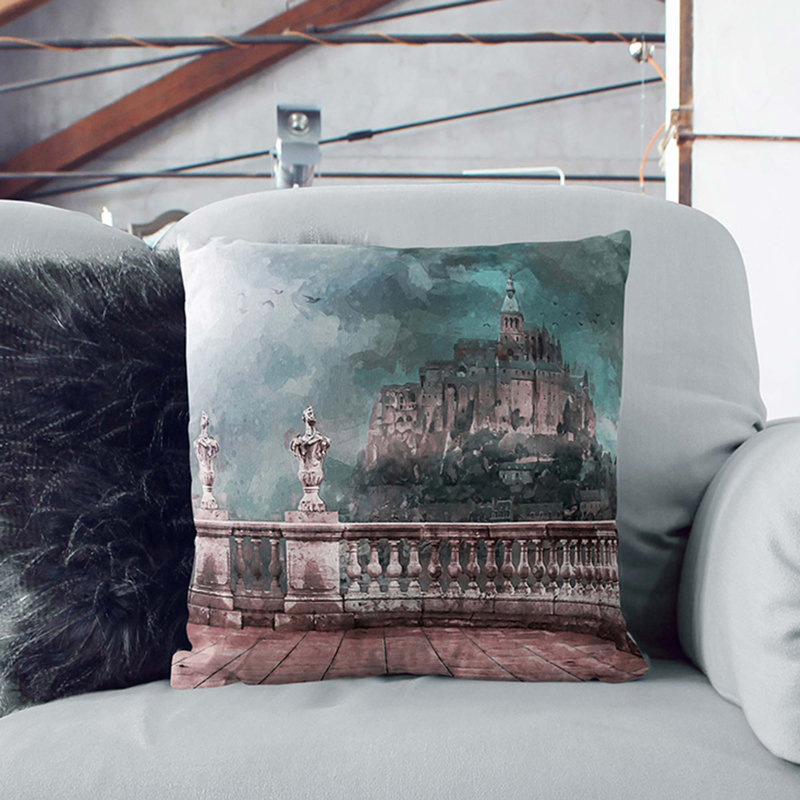 Mont St. Michel in Normandy France Cushion with Filling, 40cm H x 40cm W x 15cm D, White