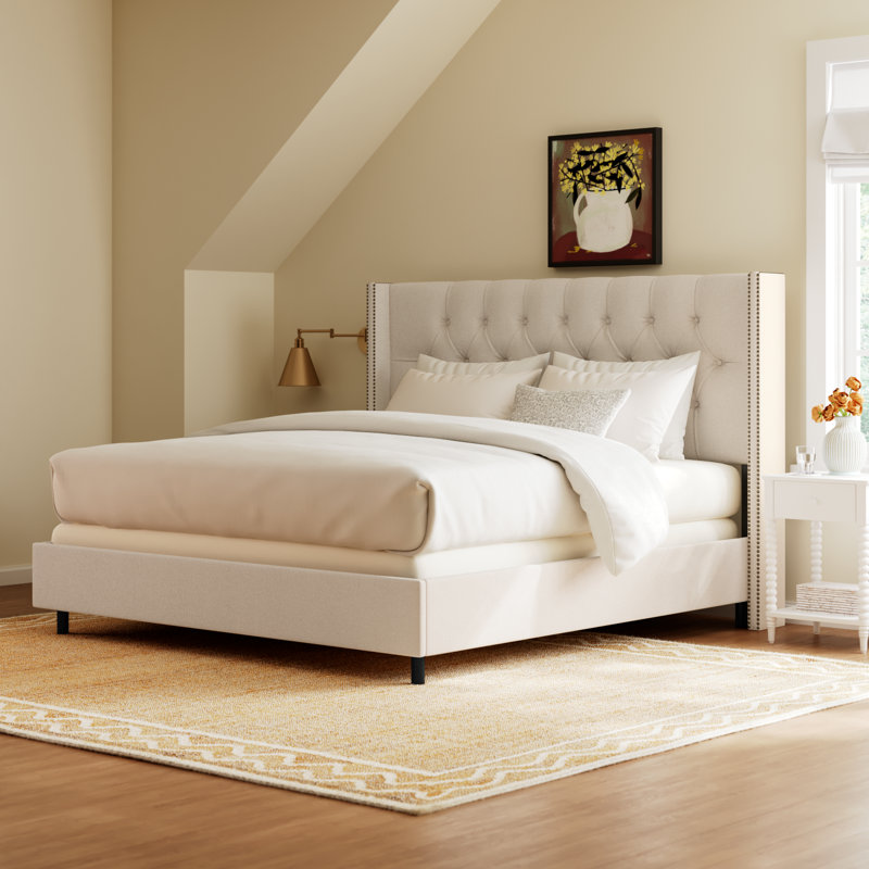 Breckin Upholstered Wingback Bed, Classic Talc Linen, King