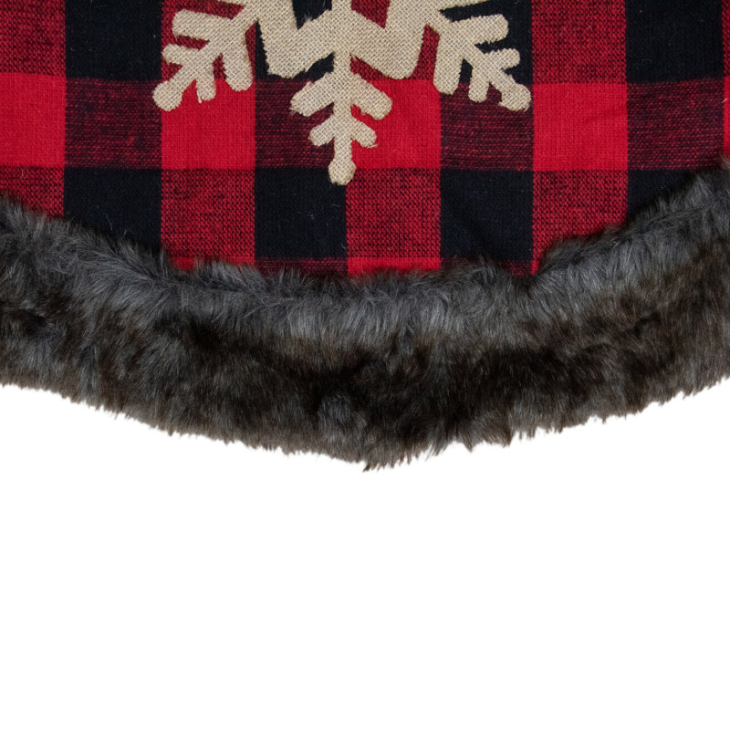 Jupe d'arbre de Noël 48 po rouge et noir avec flocon de neige en toile de jute