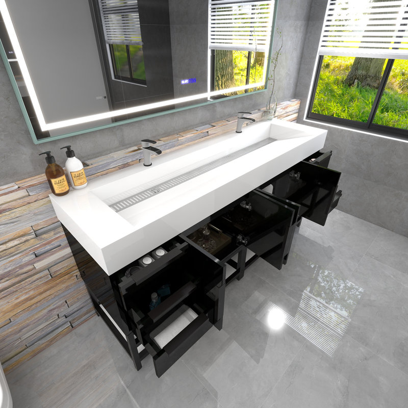 Finition du meuble-lavabo sur pied simple de base 72 po Jessica: chêne teck, Noir brillant