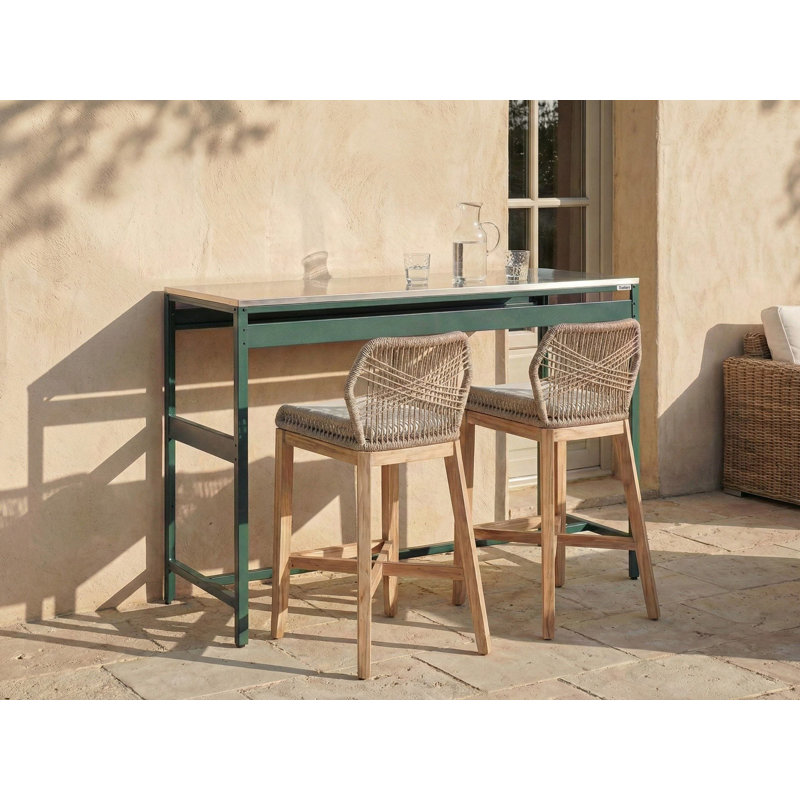 Rectangular Metal Outdoor Bar Table , 115cm cm W 40cm cm D, Green