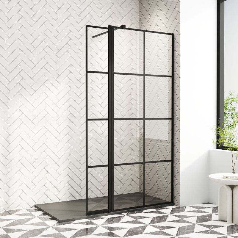Deaudra 1900mm H Walk In Framed Walk In Glass Screens with Pattern Glass, 800mm