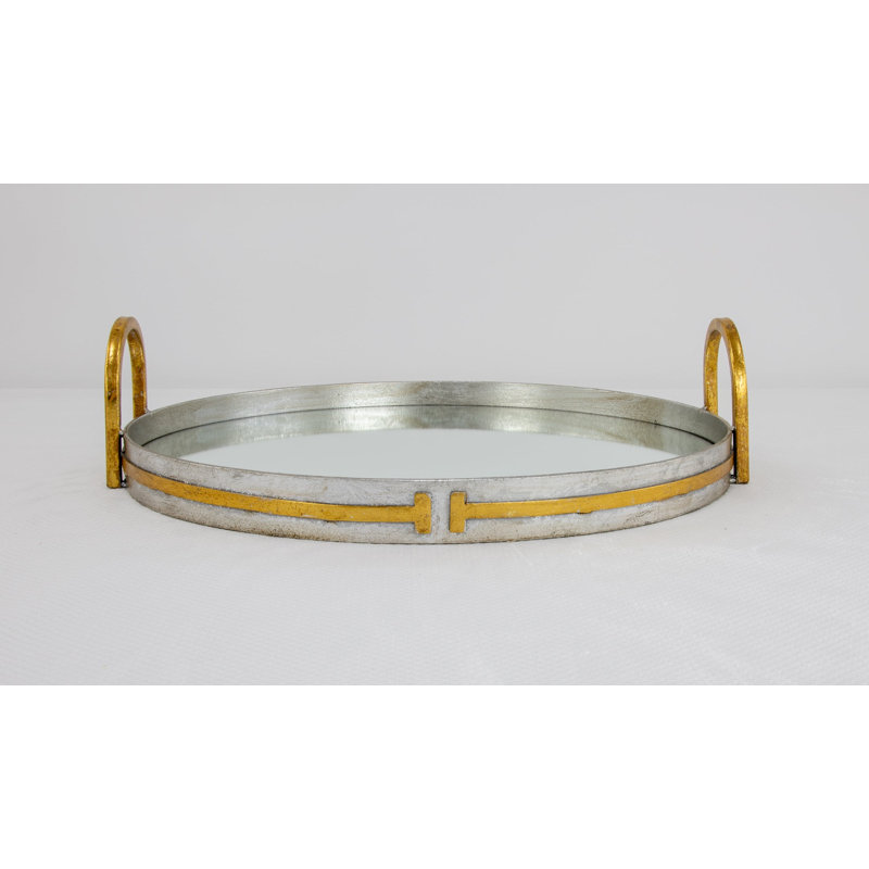 Tiffany Round Decorative Tray, Silver/Gold