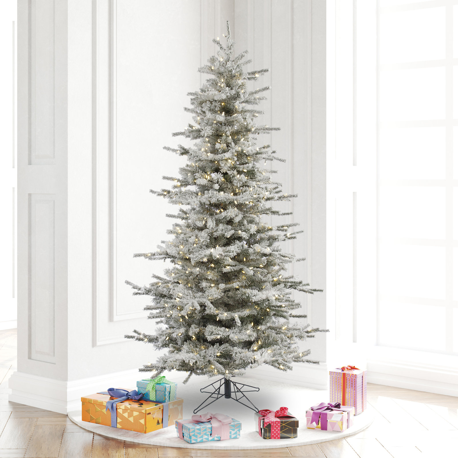 Slim Frosted 8.5' Pre-Lit Pine Christmas Tree, 4.5' H