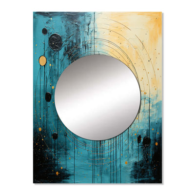 Monno Teal And Black Minimalism Moon I - Minimalism Unique Wall Mirror Decor, Blue Large Mirror, Printed Metal Art