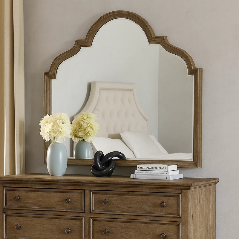 Miroir de commode Lyla, verre biseauté, chêne rustique brun