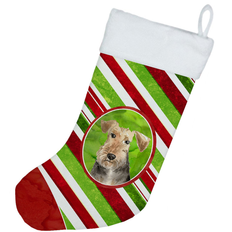 Chaussette de noël à rayures à sucre, Terrier brun