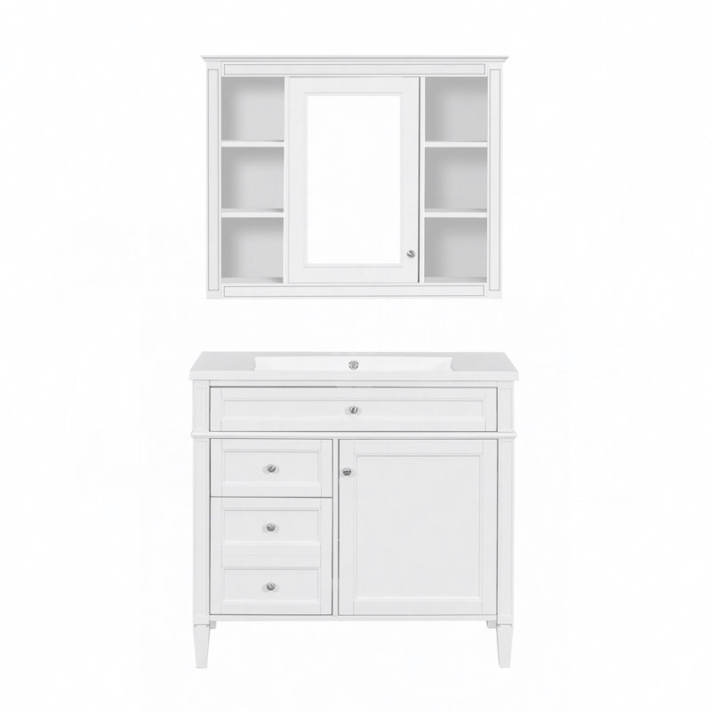 Bathroom Vanity With  Medicine Cabinet, Modern Bathroom Storage Cabinet With 2 Soft Closing Doors And 4 Drawers, Single Sink Bathroom Vanity