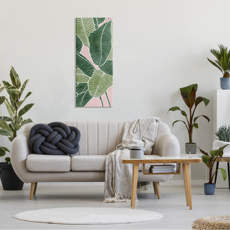 «Layered Plant Leaf Shapes», estampe numérique par Ziwei Li, H 40 po x l 17 po x P 1,5 po, Toile tendue
