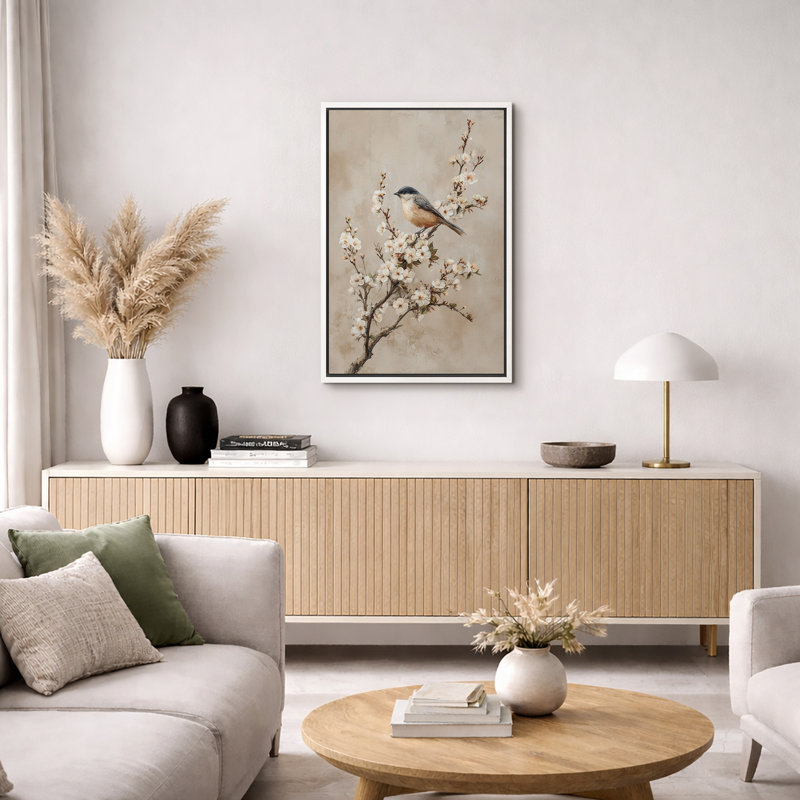 Œuvre botanique rétro, photo de chambre à coucher, impression sur toile encadrée, H 36 po x l 24 po, Cadre flottant blanc