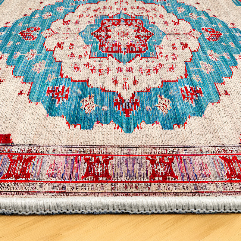 Gulustan Blue Oriental Machine Printed Cotton Polyester Area Rug, Runner 3'4" x 13'2"