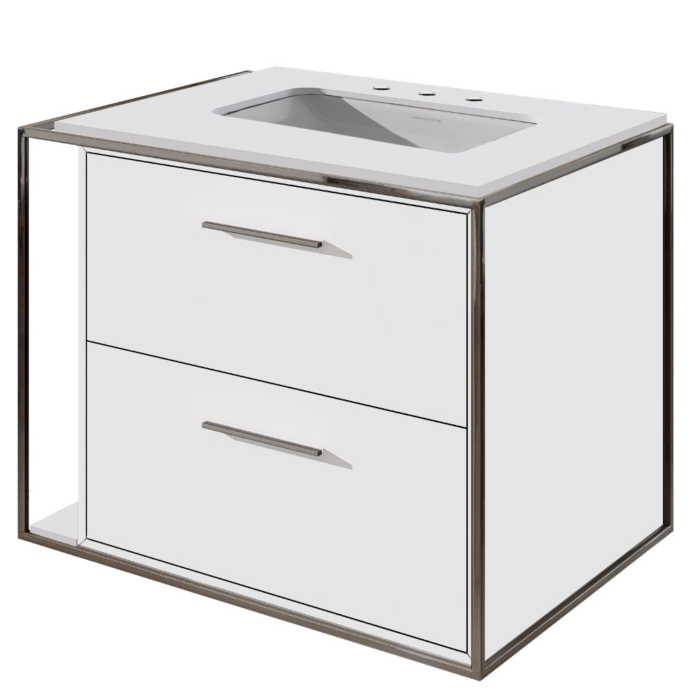 24" Cherry Single Bathroom Vanity, Ash Gray, Polished Stainless Steel, 8" Widespread