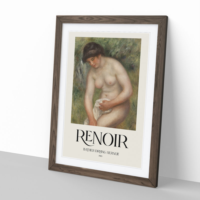 Bather Drying Herself Vol.1 by Pierre-Auguste Renoir - Picture Frame Graphic Art, 65cm H x 48cm W x 2cm D, Walnut Framed