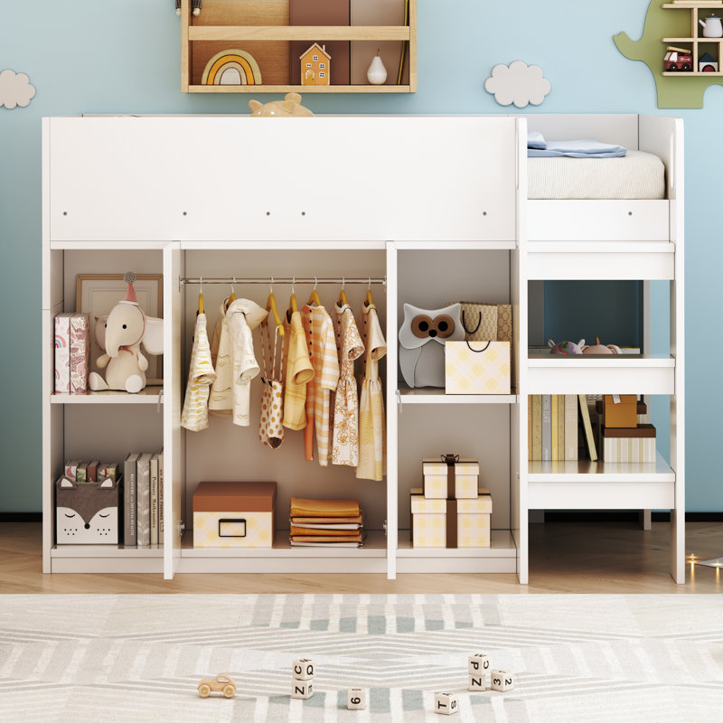 Loft Bed 90X200 Cm With Wardrobe, Shelves, Ladder & Storage – Space-Saving Design, White
