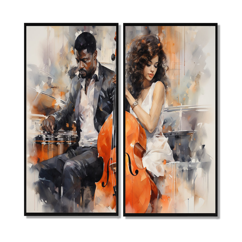 Orange noir musique harmonieuse Duo II - impressions sur toile orange, 20" H x 24" W, Black, Impression encadrée flottante