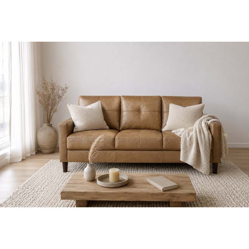 Almanza 75"W Vegan Leather Sofa · Mid-Century Modern for Living Room