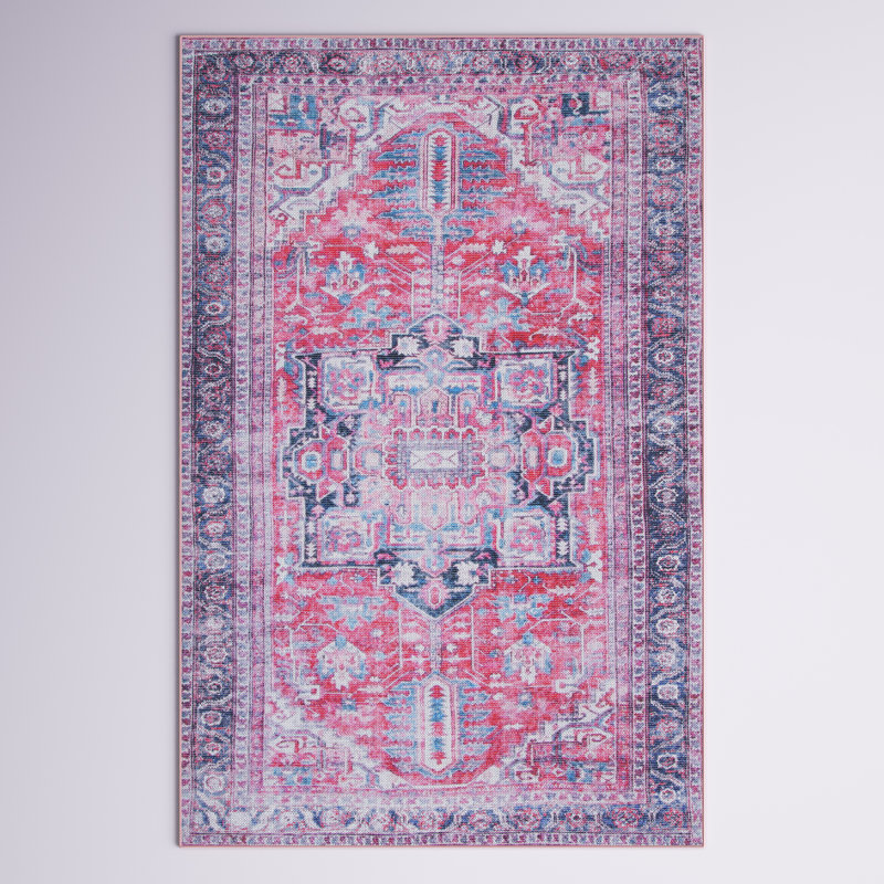 Kingsford Oriental Navy/Pink Area Rug, Rectangle 3'3" x 5'