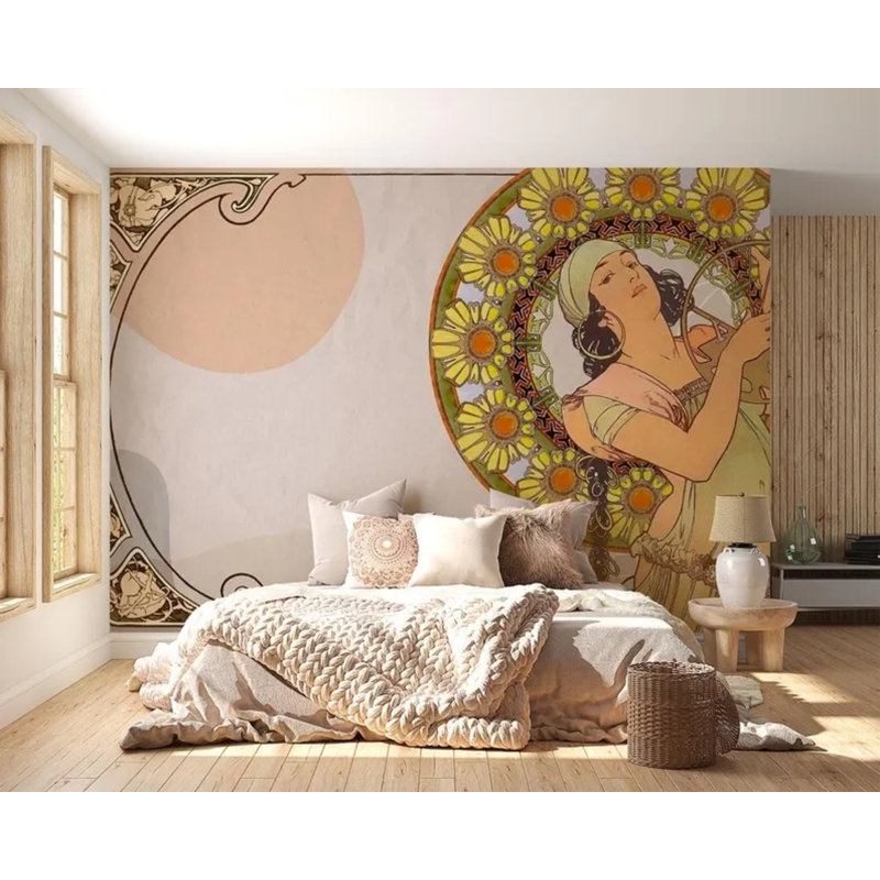 Adhésif mural femme beige Art Nouveau, L 114 po x l 204 po