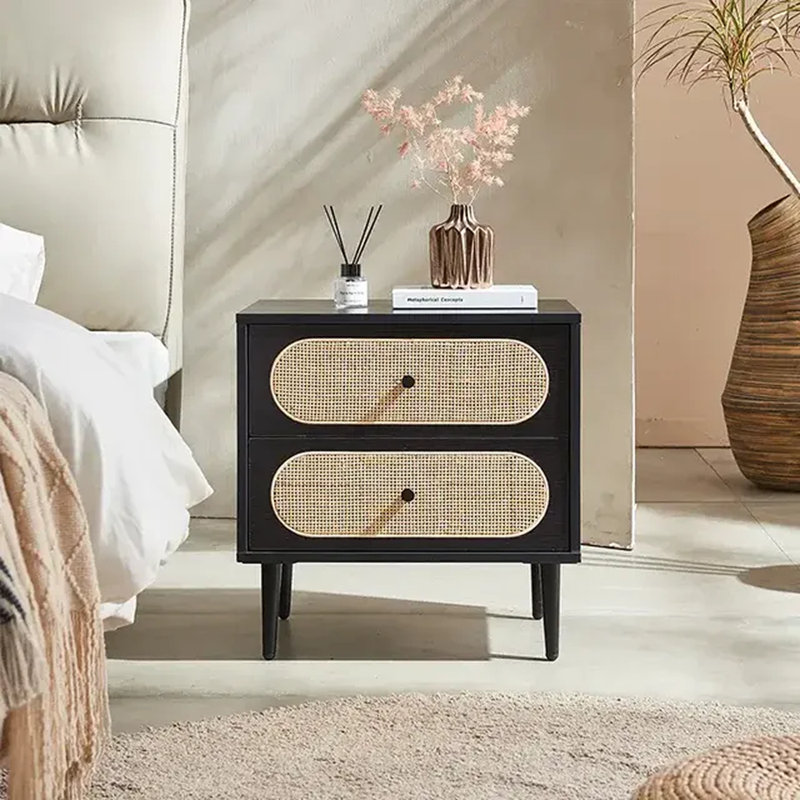 50cm W Solid Wood Bedside Table, Black