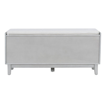 Banc en rotin pour hall d'entrée avec rangement, banc à chaussures rembourré avec portes doubles, banc de rangement en bois pour vestibule et couloir (gris délavé et beige)