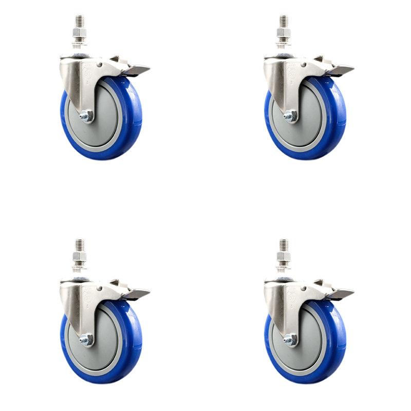 Ensemble de roulettes de 5 pouces en polyuréthane pivotant sur roues de 3/8 po