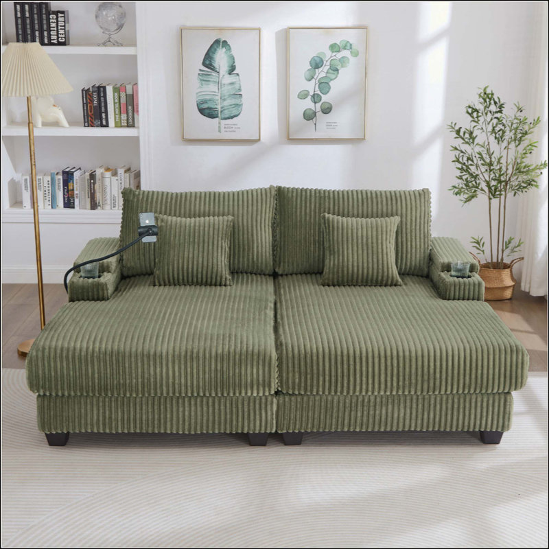 Canapé avec dossier réglable, porte-gobelets, Vert