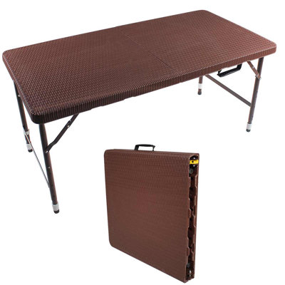 4Ft Rattan Folding Table, Indoor Outdoor Portable Table For Camping