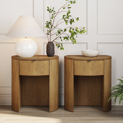 Contemporary Rounded Nightstand With Drawer