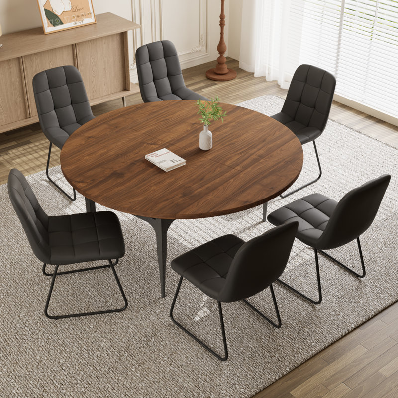 55.1'' Round Dining Table Set, Modern Kitchen Table for 4-6 Person, Steel Legs, Pedestal Dining Set with Dining Chair, Saving Space